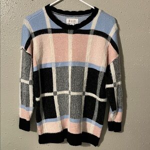 Elle Women's Colorful Plaid Crew Neck Sweater